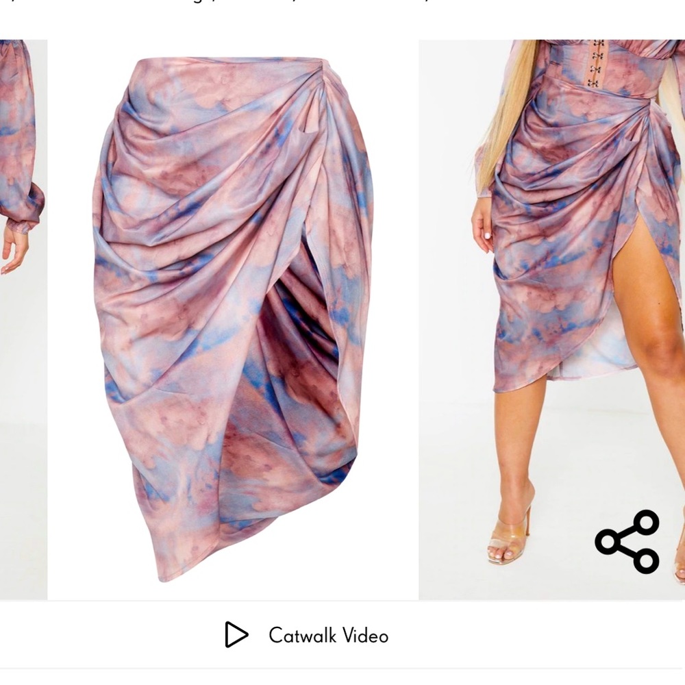 Blue renaissance cloud print ruched midi skirt